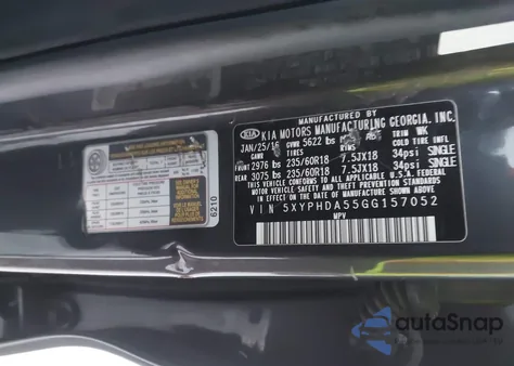 2016 Kia Sorento 3.3L Ex z USA, uszkodzony, nr VIN 5XYPHDA55GG157052